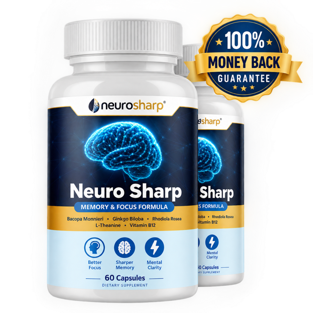 Mockup de Suplementos Neuro Sharp com Selo de Garantia