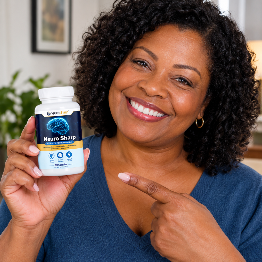 Mulher Sorridente Apresenta Suplemento Neuro Sharp