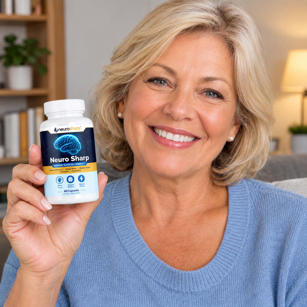Mulher sorridente apresenta Neuro Sharp